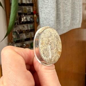 Silver and Fossil Coral Ring, Adjustable Size 7.5-8